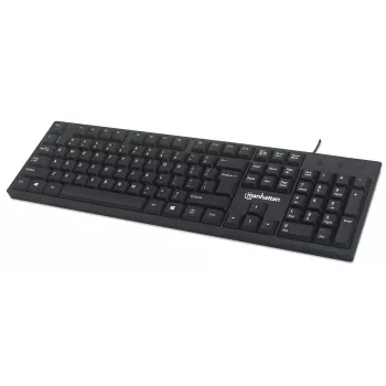 Teclado Manhattan USB com fio, preto, teclas de tamanho normal, cabo 1,5 m, conector USB-A, Plug and Play, três anos de garantia
