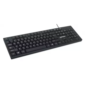 Teclado Manhattan USB com fio, preto, teclas de tamanho normal, cabo 1,5 m, conector USB-A, Plug and Play, três anos de garantia