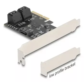Adaptador SATA interno DELOCK 90890 — PCIe para 5× SATA (JMicron JMB585), low-profile, preto