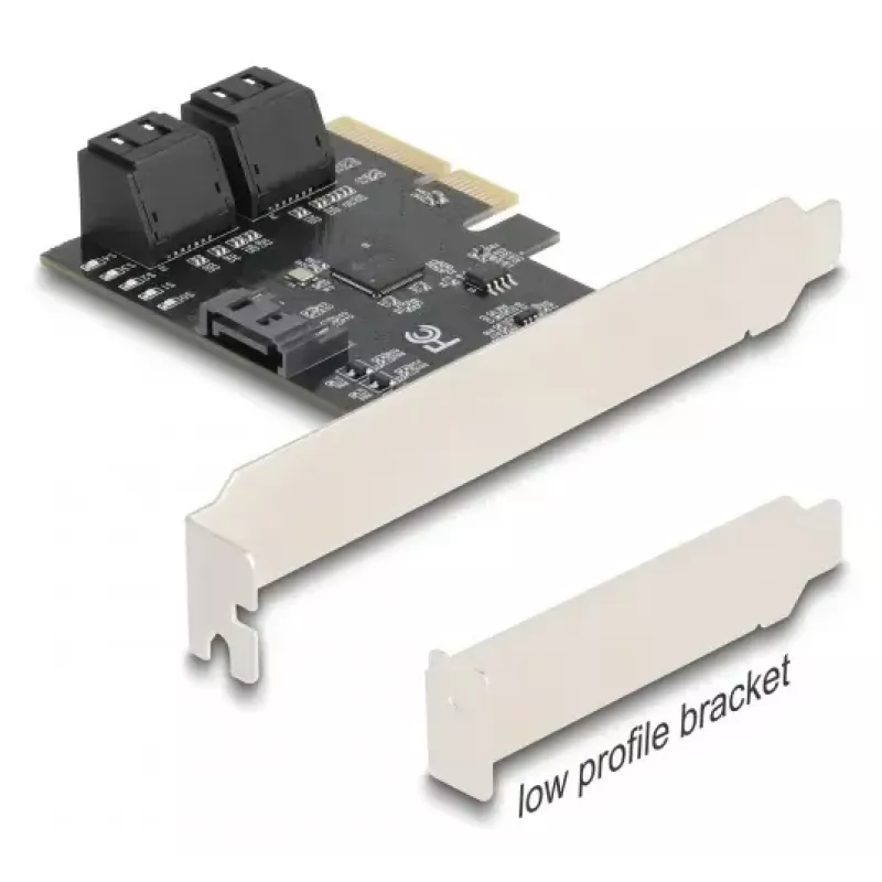 Adaptador SATA interno DELOCK 90890 — PCIe para 5× SATA (JMicron JMB585), low-profile, preto