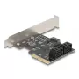 Adaptador SATA interno DELOCK 90890 — PCIe para 5× SATA (JMicron JMB585), low-profile, preto