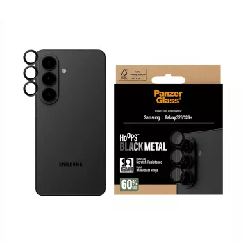 Vidro de proteção para câmara PanzerGlass Hoops preto para Samsung Galaxy S26 / S26+ — vidro temperado e silicone, resistente a riscos e choques
