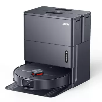 Aspirador robô APC Jonr X1 MAX — redondo, saco de pó, bateria de 5200 mAh, 30 min de autonomia, base de carregamento e limpeza