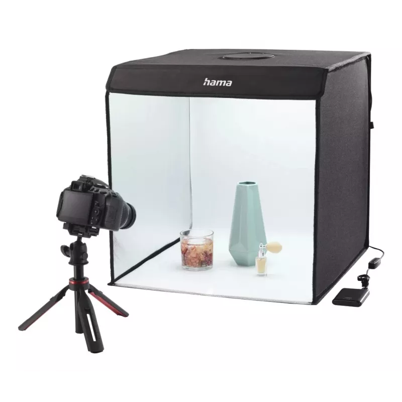 Mini estúdio fotográfico HAMA caixa dobrável com anel de luz LED 50×50 cm, modelo 00004664