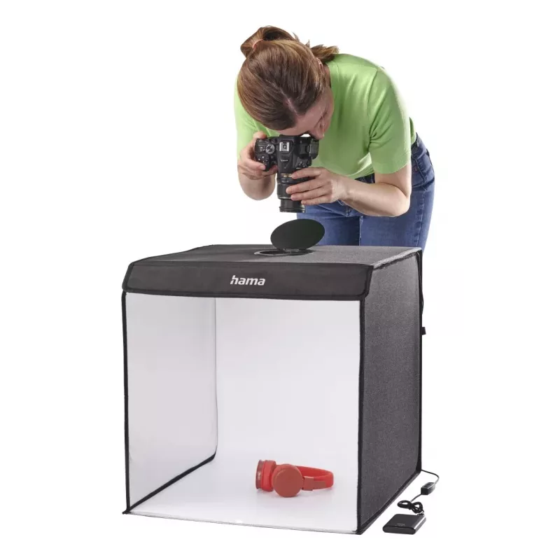 Mini estúdio fotográfico HAMA caixa dobrável com anel de luz LED 50×50 cm, modelo 00004664