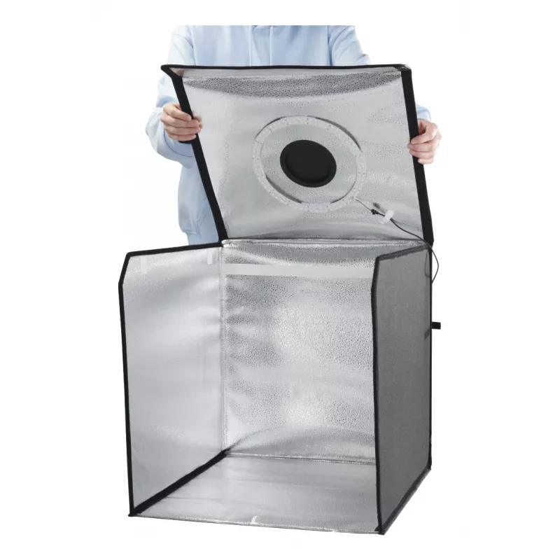 Mini estúdio fotográfico HAMA caixa dobrável com anel de luz LED 50×50 cm, modelo 00004664