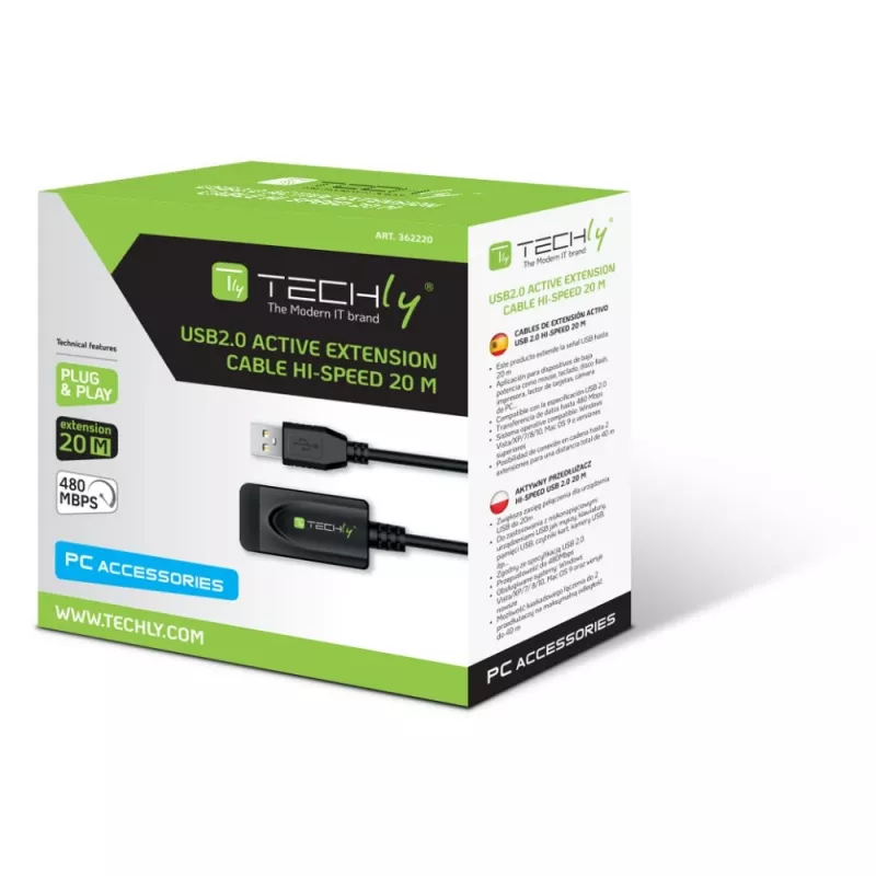 Techly IUSB-REP220TY3 Cabo USB USB 2.0 20 m USB A preto