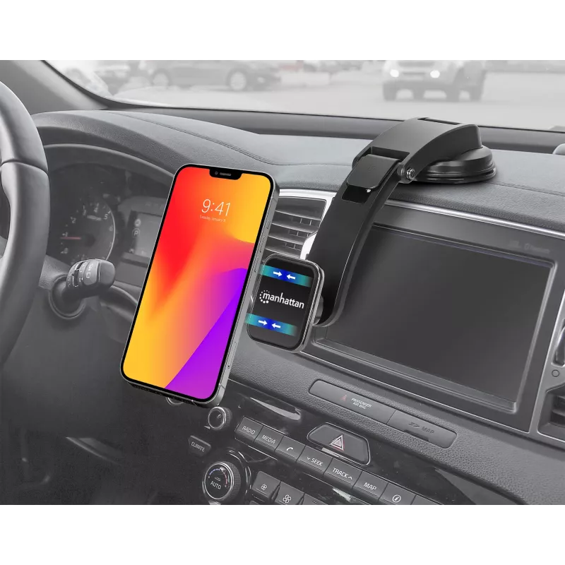 Suporte universal para painel de automóvel Manhattan com suporte magnético para smartphone, utilização horizontal ou vertical, preto, três anos de garantia