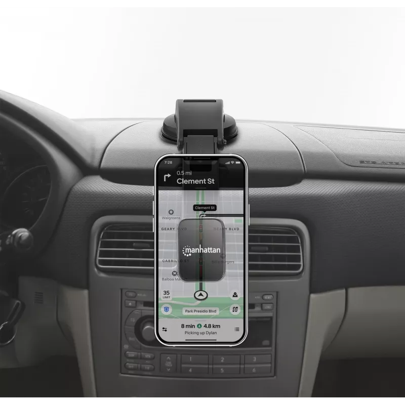 Suporte universal para painel de automóvel Manhattan com suporte magnético para smartphone, utilização horizontal ou vertical, preto, três anos de garantia