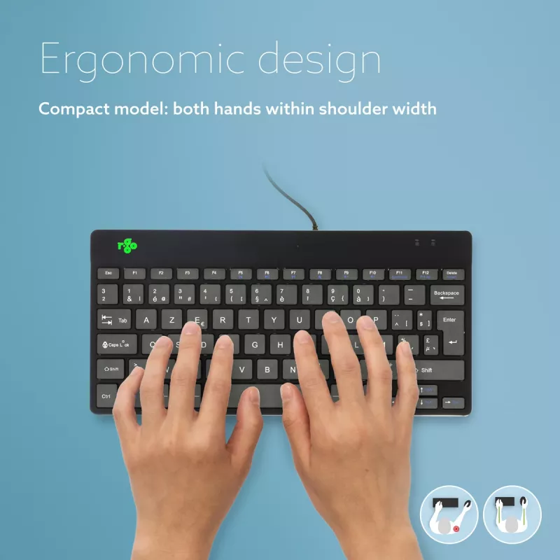 Teclado ergonómico R-Go Tools R-Go Compact Break, teclado compacto com software de pausas, AZERTY (BE), com fios, preto