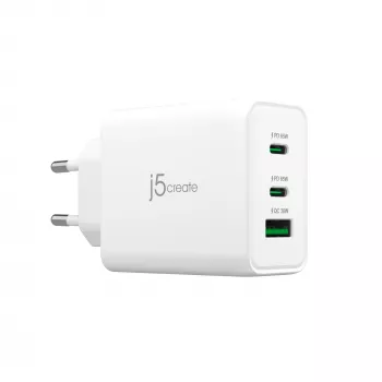 j5create JUP3365E-EN carregador GaN USB-C® de 65W com 3 portas, interior, AC, branco