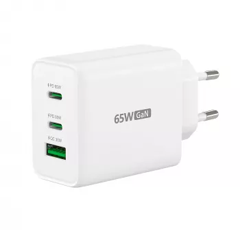 j5create JUP3365E-EN carregador GaN USB-C® de 65W com 3 portas, interior, AC, branco