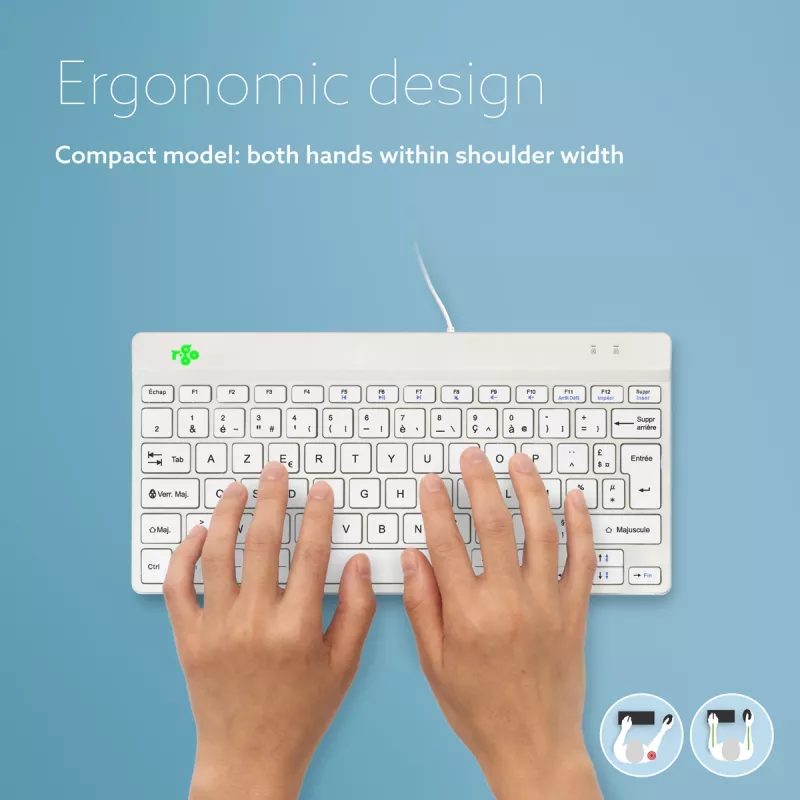 R-Go Tools teclado ergonómico R-Go Compact Break, teclado compacto com software de pausas, AZERTY (FR), com fios, branco
