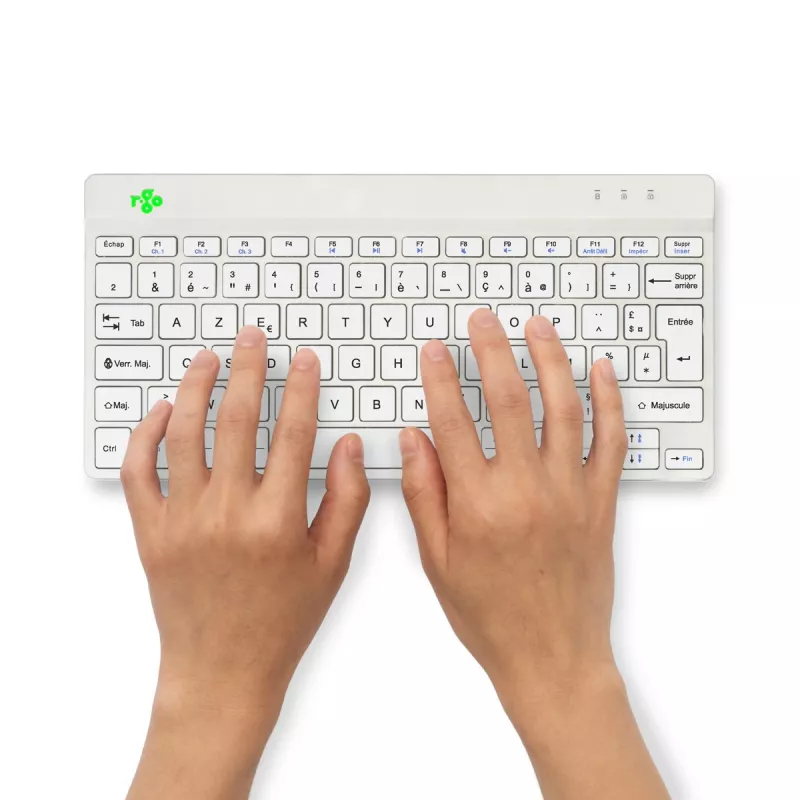 R-Go Tools teclado ergonómico R-Go Compact Break, teclado compacto com software de pausas, AZERTY (FR), Bluetooth, branco