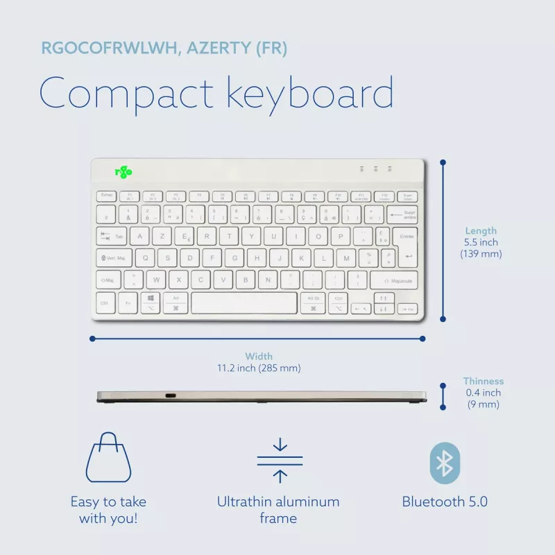 R-Go Tools teclado ergonómico R-Go Compact Break, teclado compacto com software de pausas, AZERTY (FR), Bluetooth, branco