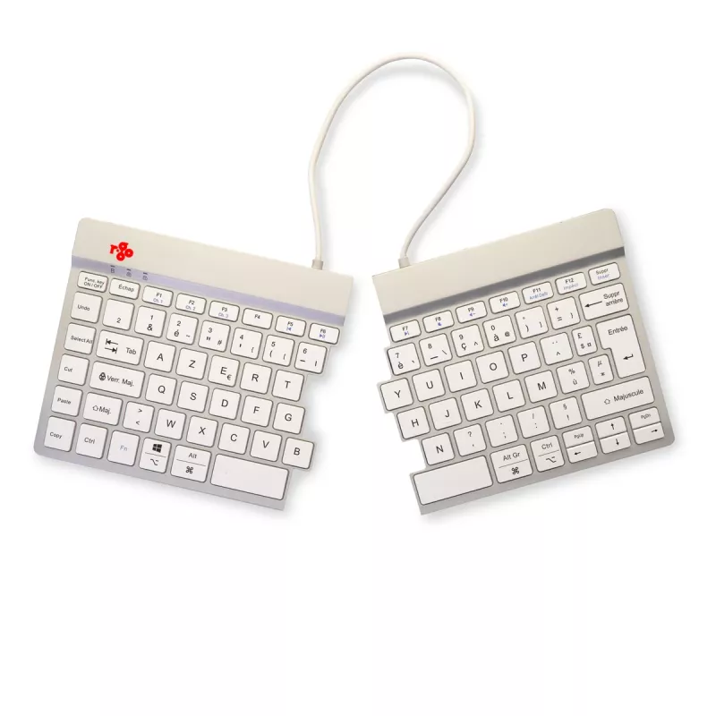 R-Go Tools teclado ergonómico R-Go Split Break com software de pausas, teclado ergonómico dividido, AZERTY (FR), Bluetooth, branco