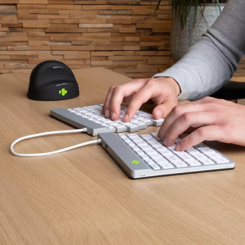 R-Go Tools teclado ergonómico R-Go Split Break com software de pausas, teclado ergonómico dividido, AZERTY (FR), Bluetooth, branco
