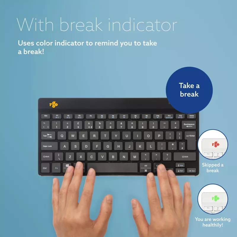 R-Go Tools teclado ergonómico R-Go Compact Break, teclado compacto com software de pausas, AZERTY (BE), Bluetooth, preto