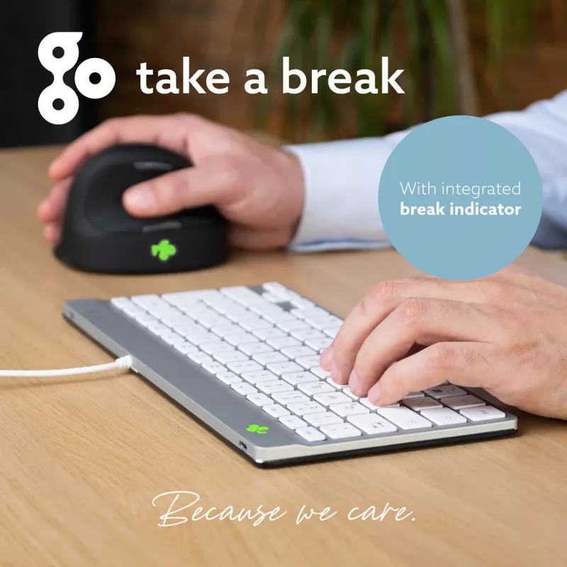 R-Go Tools teclado ergonómico R-Go Compact Break, teclado compacto com software de pausas, AZERTY (BE), com fios, branco