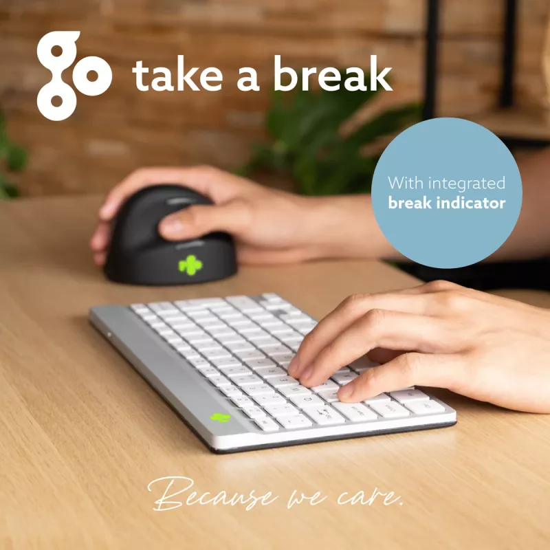R-Go Tools teclado ergonómico R-Go Compact Break, teclado compacto com software de pausas, AZERTY (BE), Bluetooth, branco