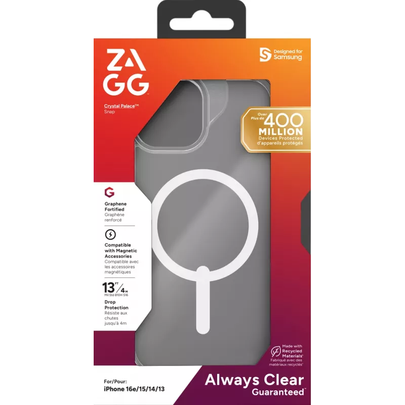 ZAGG Crystal Palace Snap Capa iPhone 17e/16e/15/14/13 Clear, Capa, Apple, iPhone 17e/16e/15/14/13, 15,5 cm (6,1 polegadas), Transparente