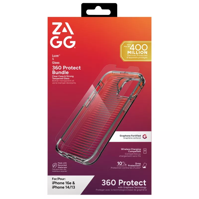ZAGG Luxe + Glass 360 Bundle iPhone 17e/16e/14/13 Clear, Capa, Apple, iPhone 17e/16e/14/13, 15,5 cm (6,1 polegadas), Transparente