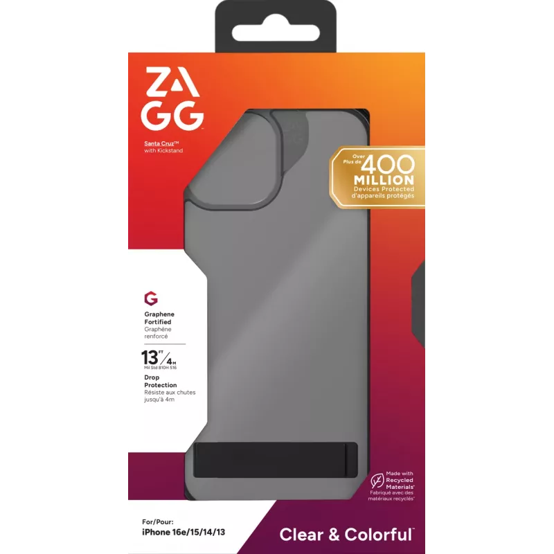 ZAGG Santa Cruz Capa com suporte iPhone 17e/16e/15/14/13 Preto