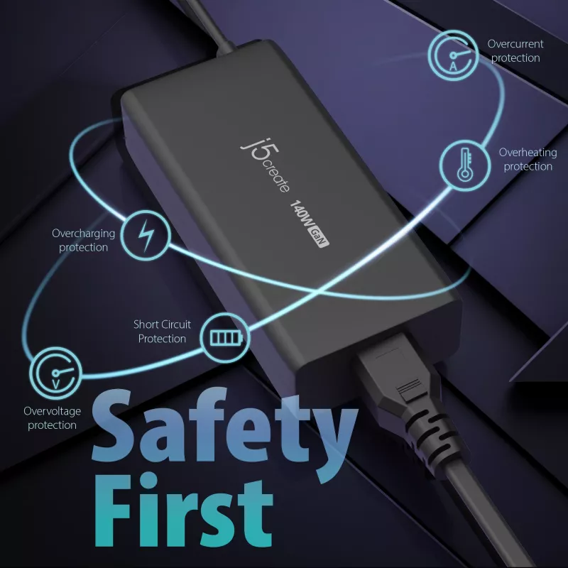 j5create JUP17140-EN carregador GaN USB-C de 140 W, PD 3.1, EU