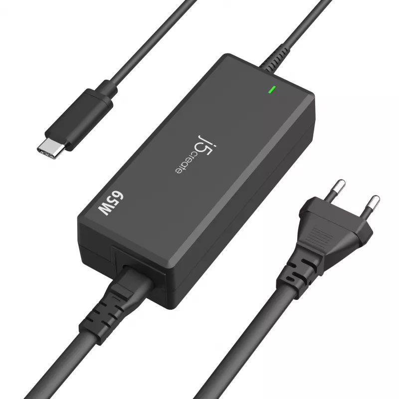 Adaptador de alimentação USB-C PD j5create JUP1265 — 65W, interior, preto, plástico, 118×32×50 mm (UE)