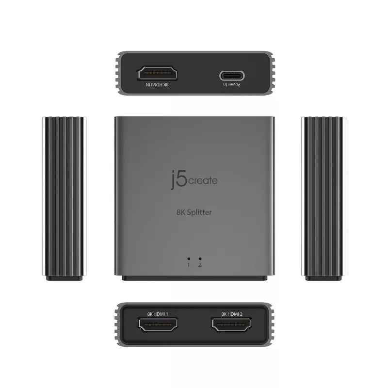 Splitter HDMI™ 2.1 de 2 vias j5create JDSH812 8K, HDMI, 2x HDMI, 7680 x 4320 píxeis, cinzento, alumínio, 8K Ultra HD