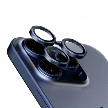 Proteção de lente de câmara PanzerGlass Hoops iPhone 15 Pro 15 Pro Max azul titânio resistente a riscos e choques