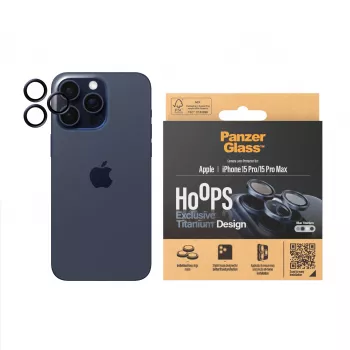 Proteção de lente de câmara PanzerGlass Hoops iPhone 15 Pro 15 Pro Max azul titânio resistente a riscos e choques