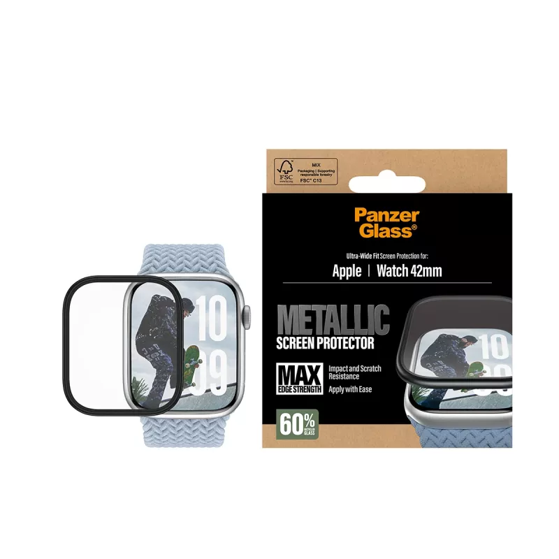 Proteção de ecrã PanzerGlass moldura metálica preta para Apple Watch (modelo PG38147)