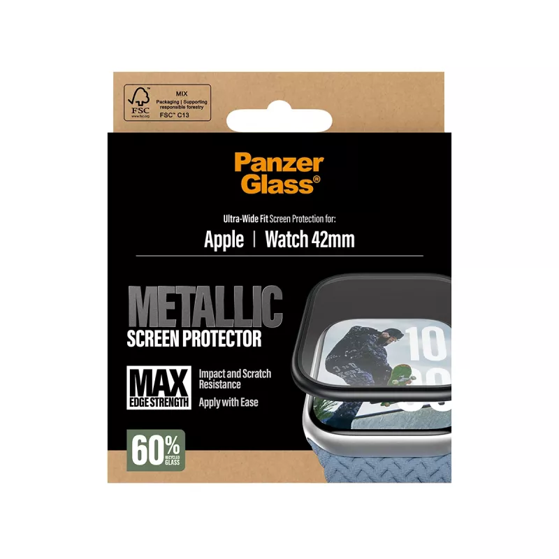 Proteção de ecrã PanzerGlass moldura metálica preta para Apple Watch (modelo PG38147)