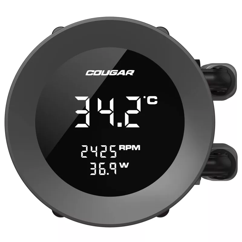Refrigeração líquida para CPU all-in-one Cougar Poseidon Vistek 240, ARGB, radiador de 240 mm, ventoinha de 120 mm, 700–2500 rpm, preto
