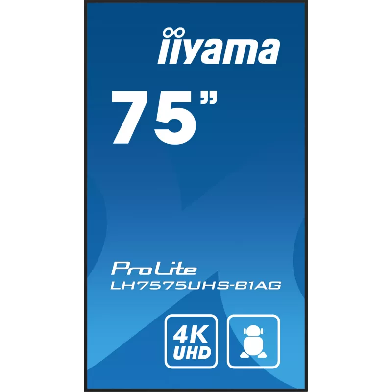 Ecrã de sinalização digital iiyama LH7575UHS-B1AG 190,5 cm (75 polegadas) LCD Wi-Fi 500 cd/m² 4K Ultra HD preto processador integrado Android 11 24/7