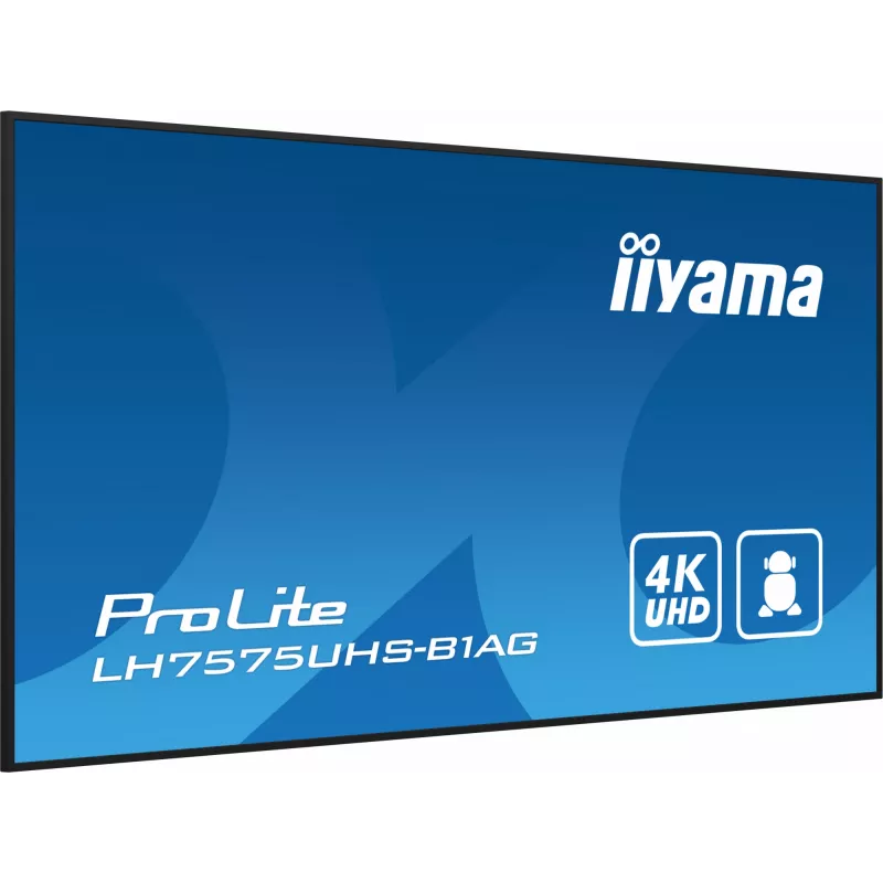 Ecrã de sinalização digital iiyama LH7575UHS-B1AG 190,5 cm (75 polegadas) LCD Wi-Fi 500 cd/m² 4K Ultra HD preto processador integrado Android 11 24/7