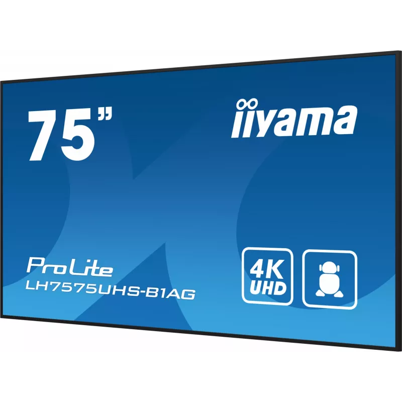 Ecrã de sinalização digital iiyama LH7575UHS-B1AG 190,5 cm (75 polegadas) LCD Wi-Fi 500 cd/m² 4K Ultra HD preto processador integrado Android 11 24/7