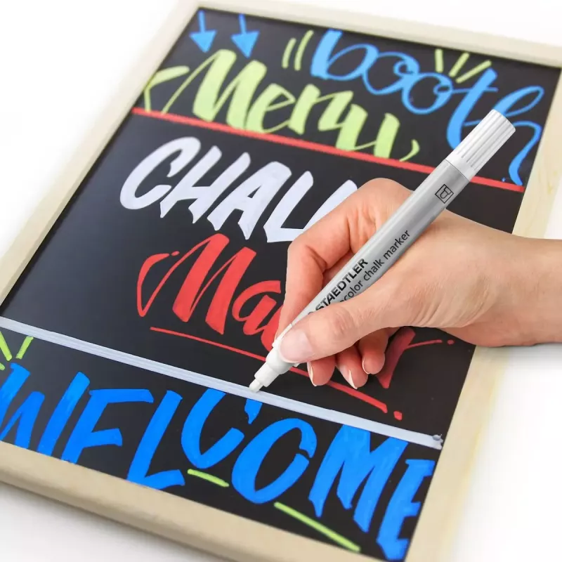 Marcador de giz Staedtler Lumocolor ponta redonda azul vermelho branco amarelo 4 unid.
