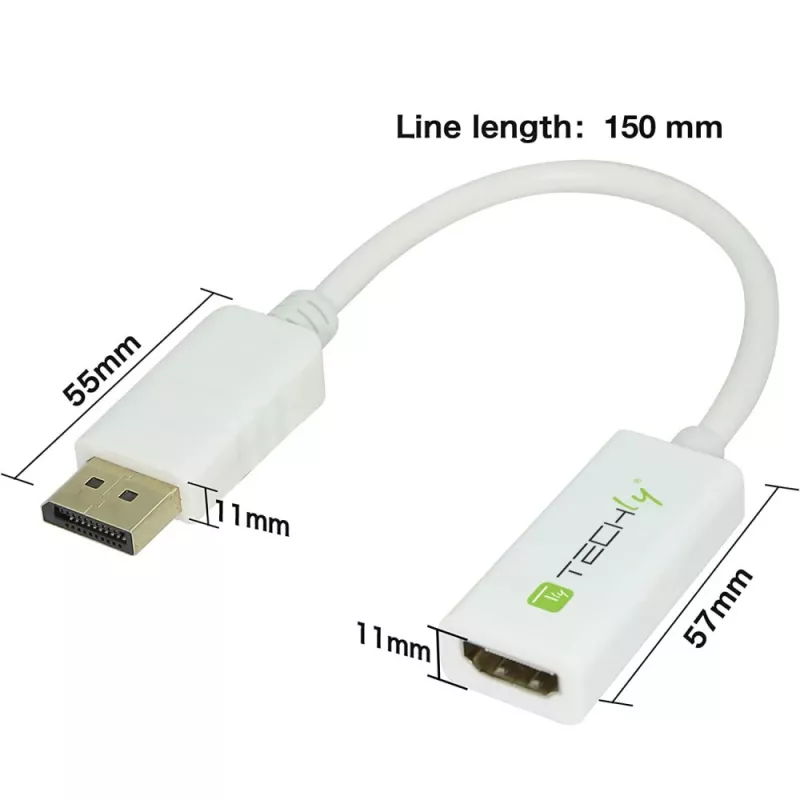 Adaptador Techly DisplayPort 1.2 macho / HDMI fêmea 15 cm branco IADAP DP-HDMIF2