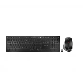 Conjunto de teclado sem fios Cherry DW 9500 fino com rato — RF + Bluetooth, layout QWERTZ, interruptores tesoura, 111 teclas, preto/cinzento
