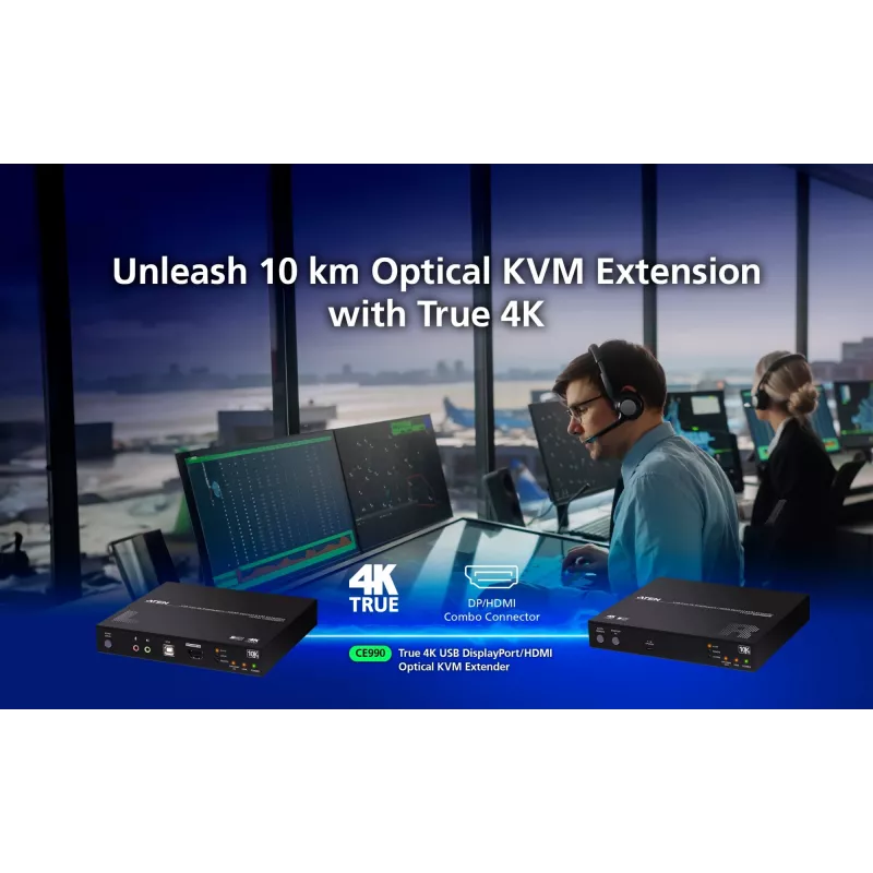 ATEN True 4K DP/HDMI Optical KVM 10km, emissor e recetor, com fios, 10000 m, 4096 x 2160 píxeis, preto, metal