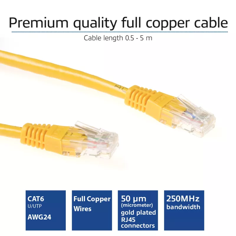 Cabo de patch ACT amarelo 1 metro U/UTP CAT6 com conectores RJ45