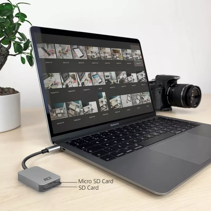 Leitor de cartões ACT AC7056 USB 3.2 Gen 1 Type-C cinzento MicroSD SD