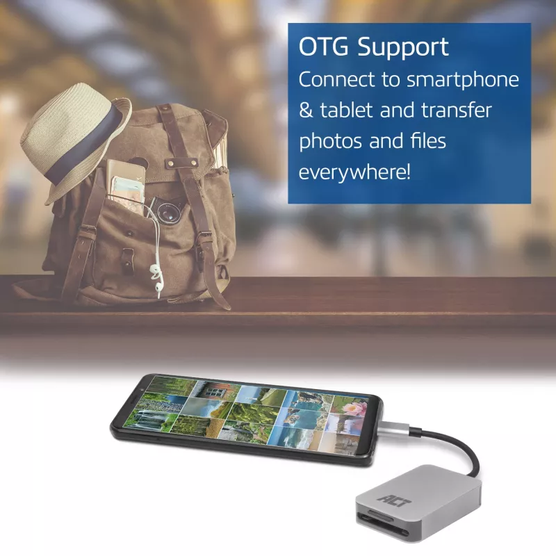 Leitor de cartões ACT AC7056 USB 3.2 Gen 1 Type-C cinzento MicroSD SD