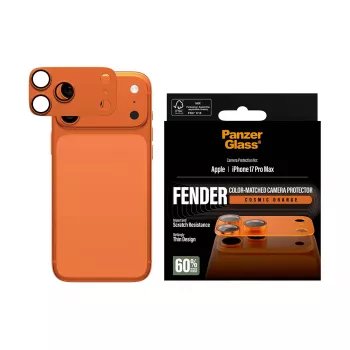 Proteção de câmara PanzerGlass Fender para iPhone 17 Pro Max, silicone, Cosmic Orange, resistente a riscos e choques
