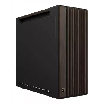 Caixa de PC ASUS ProArt PA602 Wood Edition Midi Tower — preto e madeira, suporta ATX/EATX, 2x200 mm à frente, 1x140 mm atrás