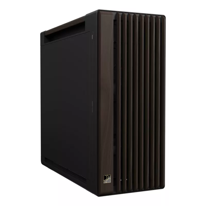 Caixa de PC ASUS ProArt PA602 Wood Edition Midi Tower — preto e madeira, suporta ATX/EATX, 2x200 mm à frente, 1x140 mm atrás