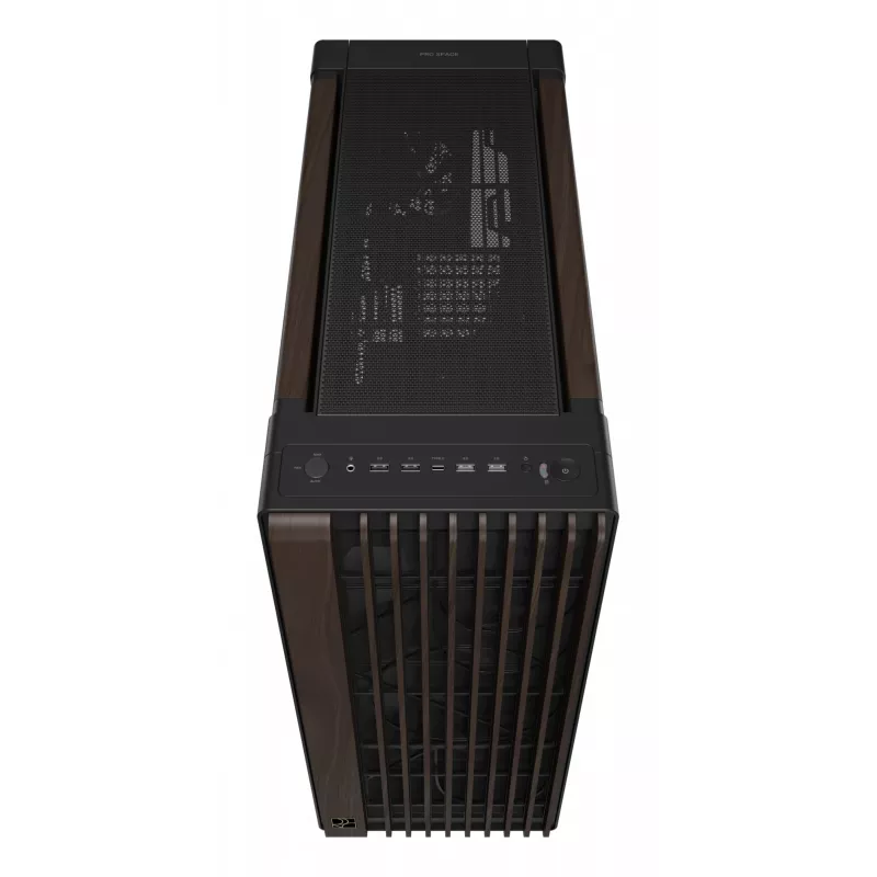 Caixa de PC ASUS ProArt PA602 Wood Edition Midi Tower — preto e madeira, suporta ATX/EATX, 2x200 mm à frente, 1x140 mm atrás