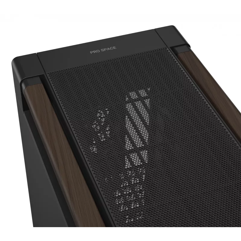 Caixa de PC ASUS ProArt PA602 Wood Edition Midi Tower — preto e madeira, suporta ATX/EATX, 2x200 mm à frente, 1x140 mm atrás